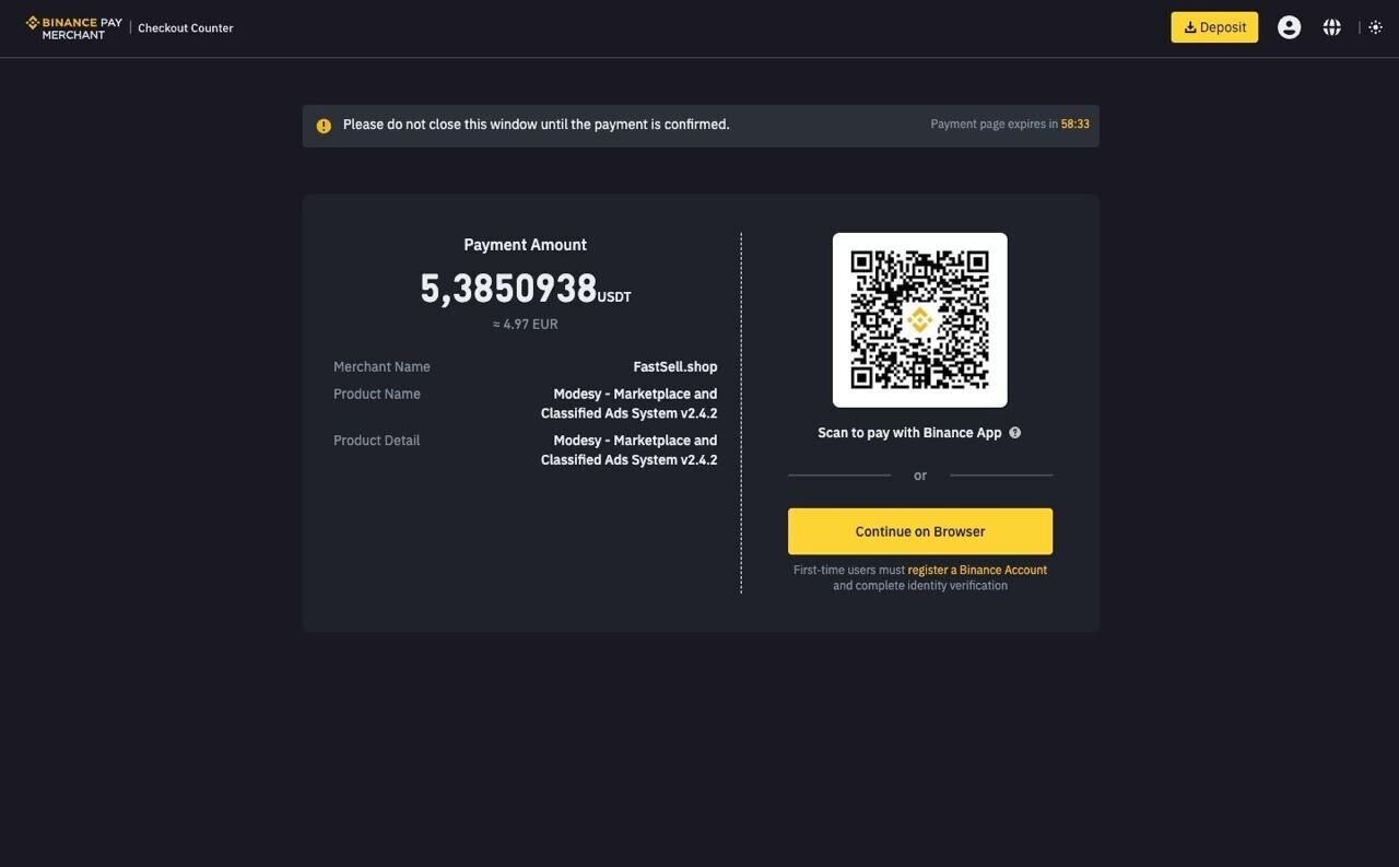 Modesy Binance Pay Payment Gateway